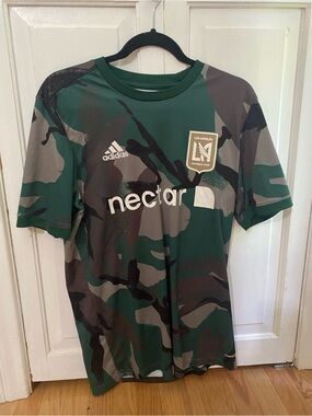 adidas Green Crew Neck Soccer Jersey with Dark Green Trim